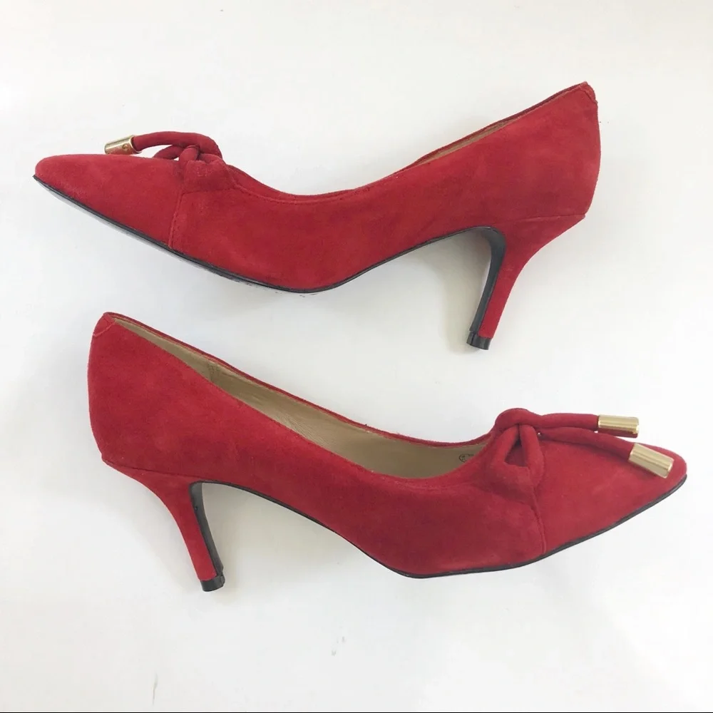 Love Moschino Red Suede Leather Heart Stiletto Heels Pumps
